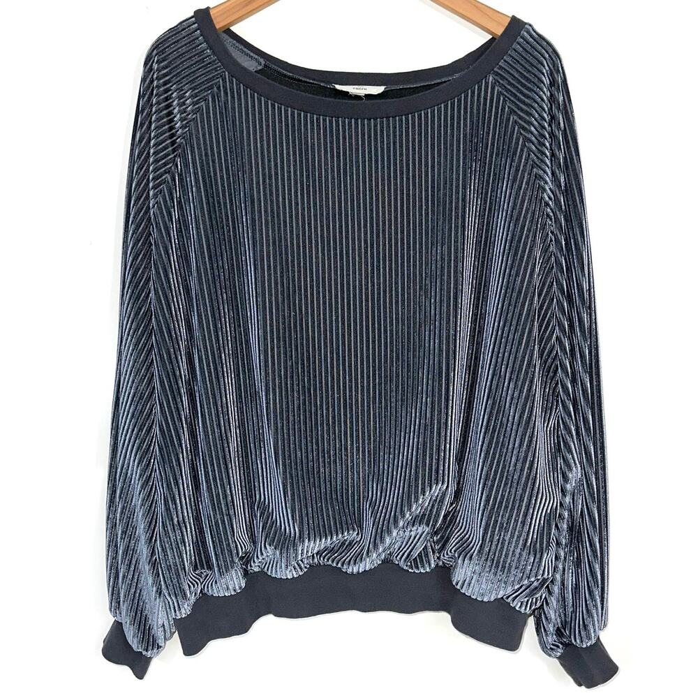 Entro Grey Velour Striped Ribbed Relaxed Slouchy Wide Neck Pullover Top Size L